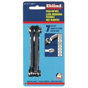212 MAIN Eklind Tool #M17 Metric Hex Key Wrench Set - 1.5-6Mm, 7 Keys, Short Handle, Steel Hand Tool, Seven Keys