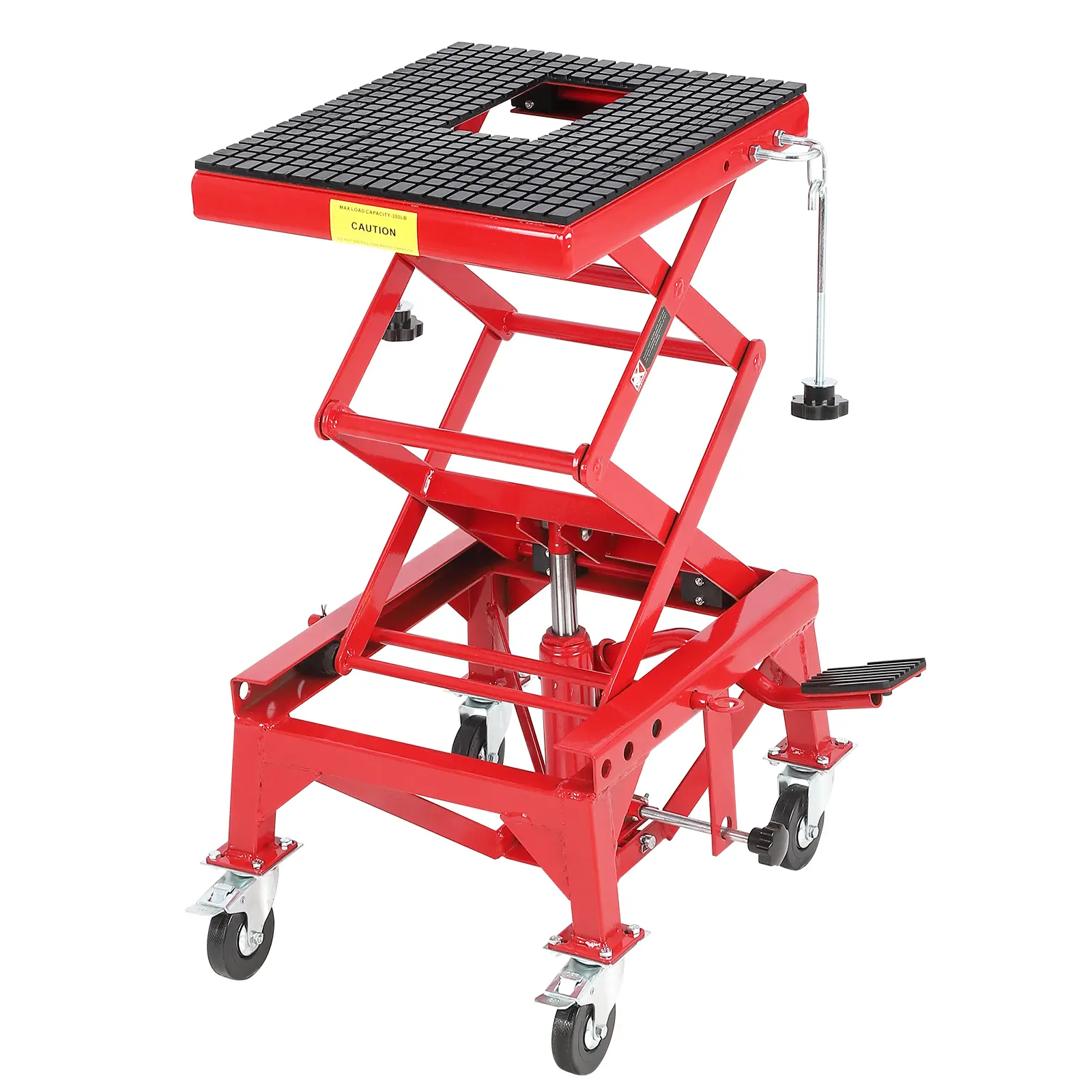 Lift Your Bike in Seconds – 350 lbs Motorcycle Lift Table, Foot Pump, Wide Steel Deck, Rolling Wheels for Garage Repairs