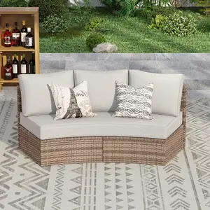 [Check the Number of Seats Before Placing an Order] AMERLIFE Outdoor Patio Conversation Set, Modern Half-Moon Design Sectional Round Patio Furniture Set with Large Storage Wedge Table Wicker Sofa Set- Ships in 2 Boxes