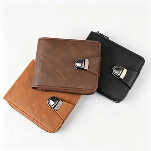 Men's Vintage PU Leather Bifold Wallet, Multi-Card Holder with Zipper Coin Pocket & Buckle Closure, Large Capacity Retro Purse for Everyday Business & Casual Use, Wallets