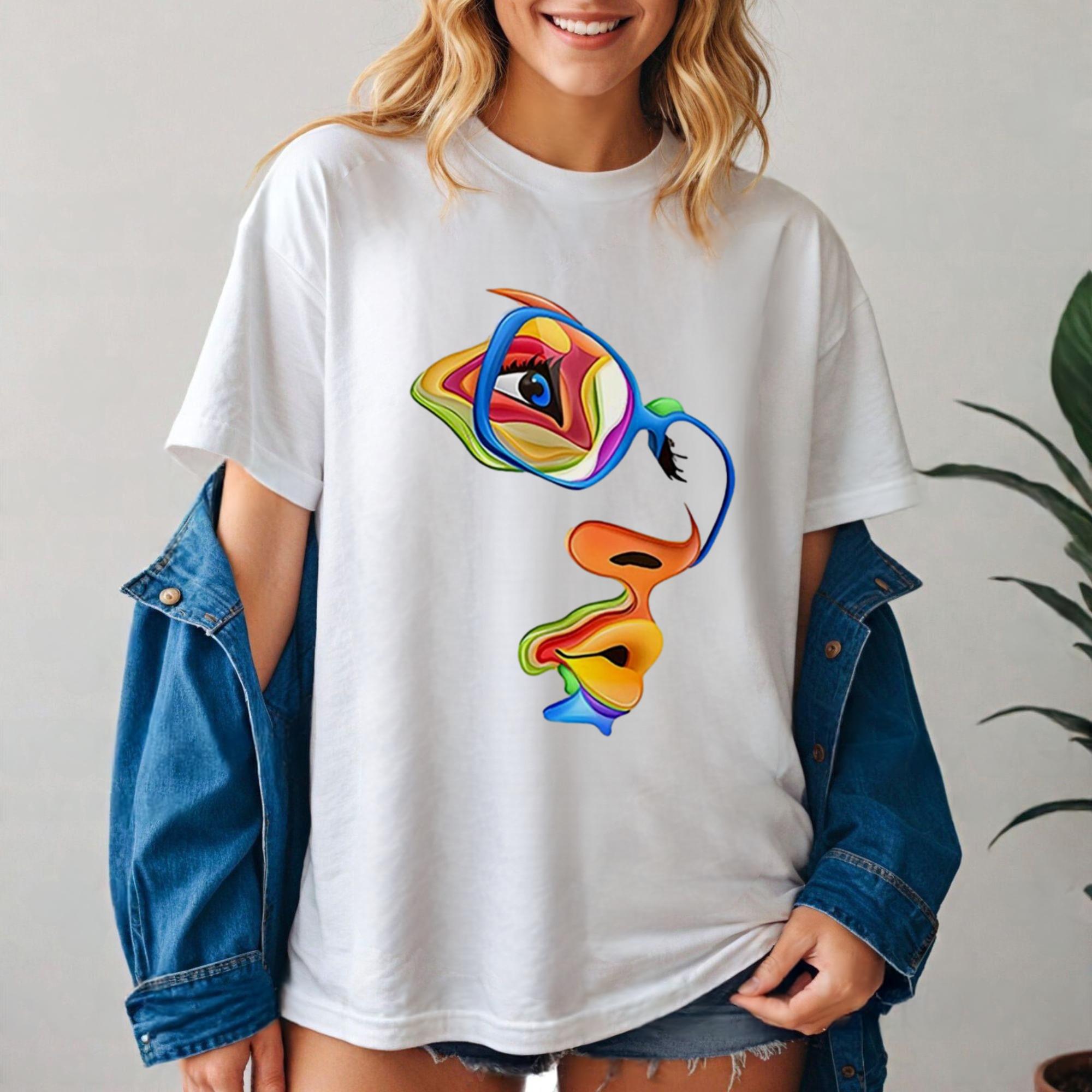 Abstract Face Graphic T-Shirt, Color &hellip;