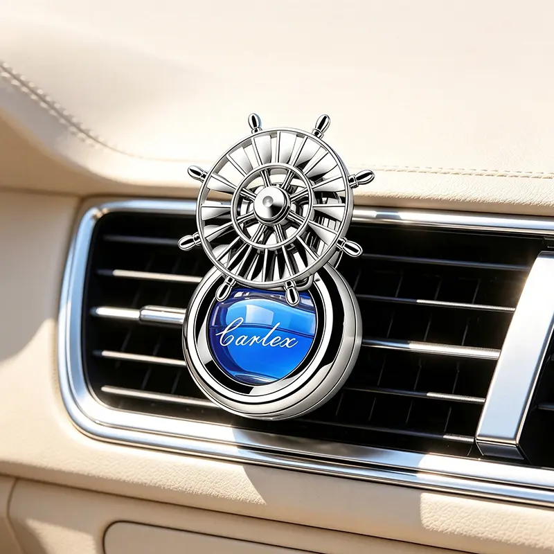 Rotatable Ship Wheel Car Vent Air Freshener, Refillable Fragrance Diffuser Clip for Vehicle Air Outlet