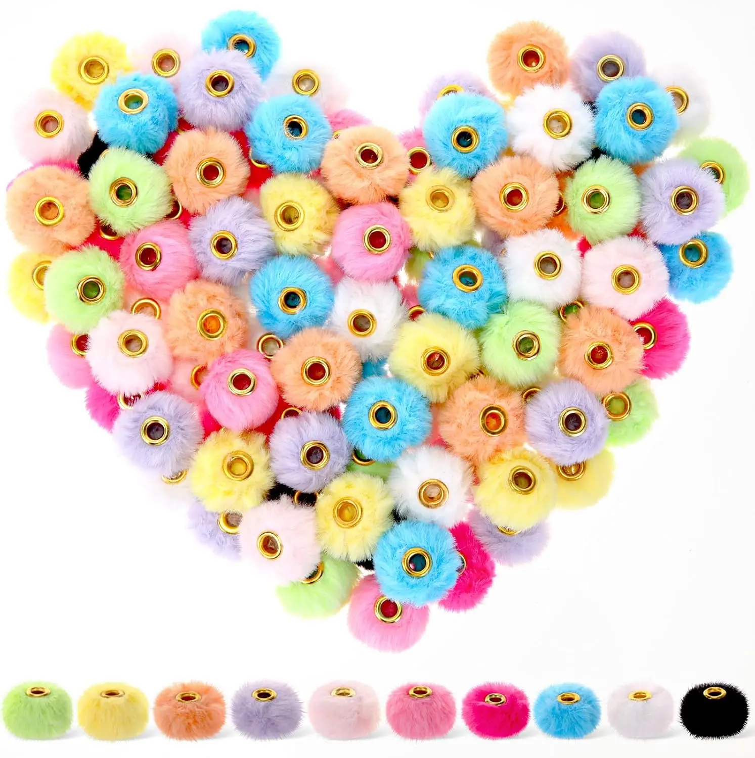 120 count Fluffy Faux  Pom Poms Beads 20mm Mixed Colors Soft Puff Fuzzy Spacer Pop Beads for Pens DIY   Handicrafts Craft Accessories