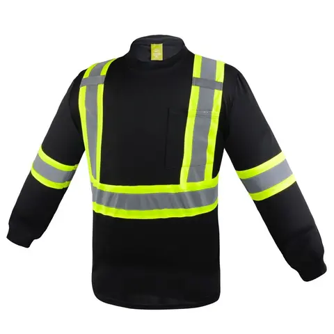 High Visibilty Black long sleeve safety shirt with 2" reflective strip (SEE DESCRIPTION FOR SIZE INFO)
