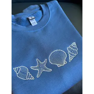 Seashell Embroidered Sweatshirt, Trendy, Beach Lover, Nature, Cute, Simple, gift 3