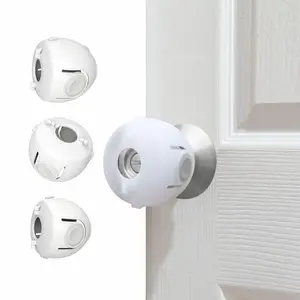 Child Proof Door Knob Covers 4-Pack White Baby Safety Door Knob Covers for Toddlers Snap-in Design Easy Install Durable Non Toxic Fits Standard Round Knobs