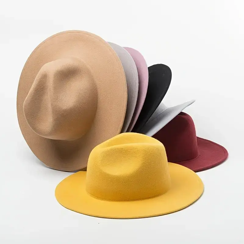 Unisex Wide Brim Fedora Hat – Classic Felt Panama Jazz Style Cap for Men & Women – Retro Fashion, Elegant Party, Travel, Streetwear, Casual or Formal Outfits – Available in Black, Red, Blue, Gray, Brown, Yellow & More Trendy Colors