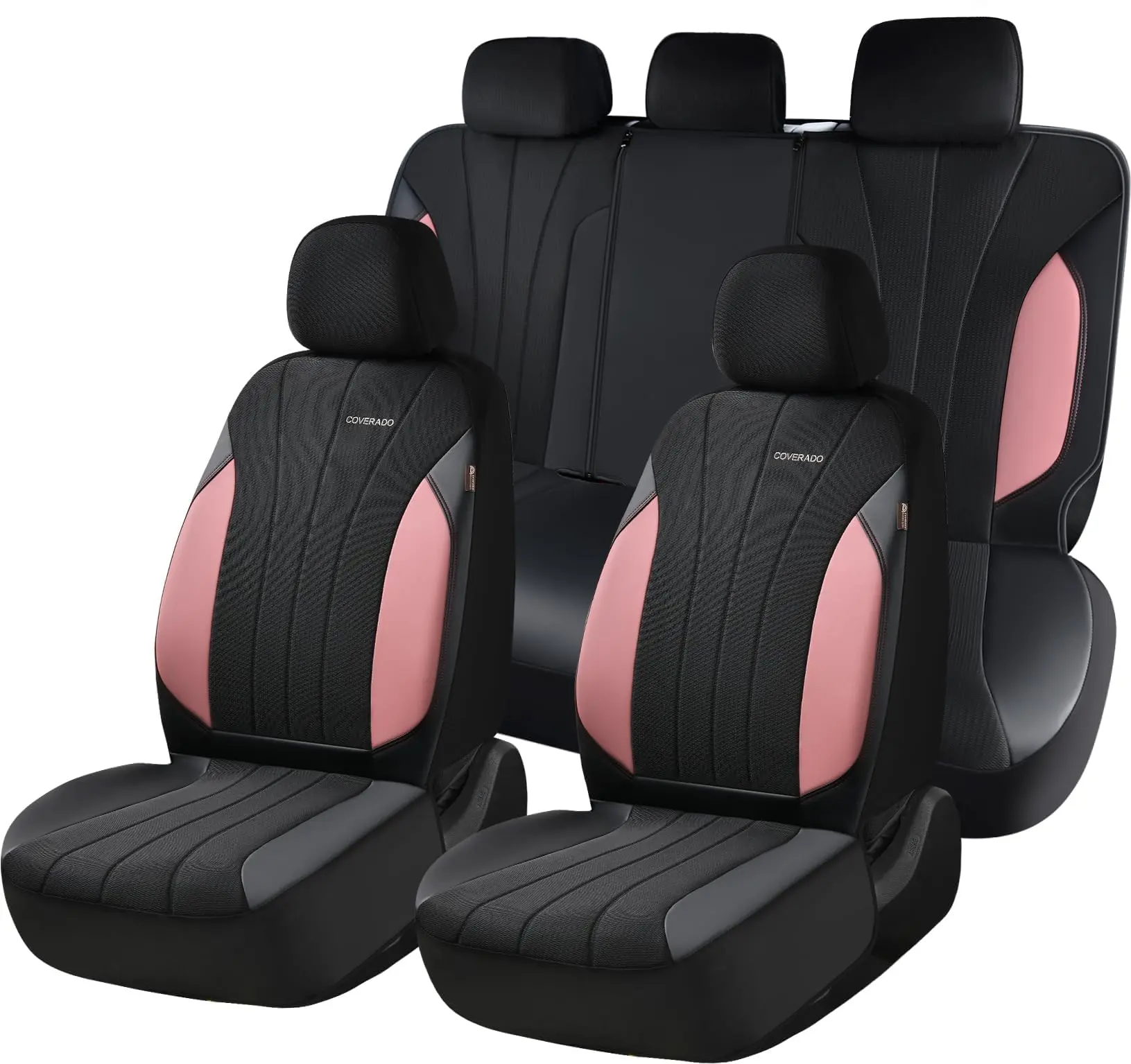 【5089】Coverado Seat Covers Full Set, Waterproof Car Seat Covers, PU Leather & Breathable Mesh Seat Protectors, 5-Piece Automotive Seat Covers, Universal Fit for SUVs, Trucks, Sedans seatcovers crafted
