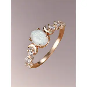 Summer Oval Shaped Artificial Gemstone & Rhinestone Decorated, Oval Halo Ring, Gifts for Her, Wedding & Engagement Jewelry Gift for Women, Wedding Rings