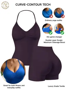 Bootie Lifting & Snatched Waist Yoga Set, Halter Ruched Top + High Waist Sculpting Shorts, Ideal for Gym, Yoga, Activewear, Gym Workout Set, High Stretch Sporty, Gym Clothes Workout