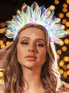 LED Crown Headband, Fashionable Hair Hoop for Women & Girls, Party Decoration and Birthday Gift, Fashion Hair Accessories for Party, Daily Clothing Decor, Transparent Headband