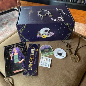 Unforgivable Book Box with Autographed Paperback Necklace Charm Bracelet Enamel Pin and Stickers by Jenni Lerman