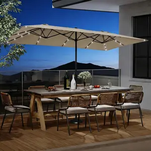 15ft Large Outdoor Rectangular Patio Umbrella, Double Sided Outdoor Shade Umbrella with Crank Handle