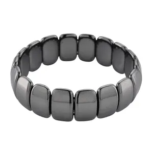 Black Hematite Block Stretch Men's Bracelet 360.00 ctw 7.75-8.25 inches