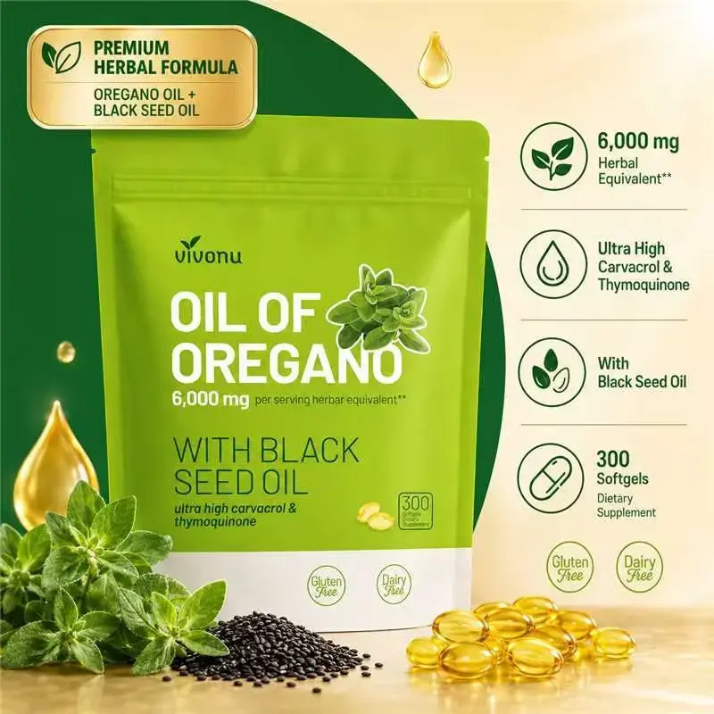 VivoNu Oil of Oregano with Black Seed Oil 300 Capsules | Natural Antioxidants | Nutritional Support | Highly Effective Dietary Healthcare Supplement