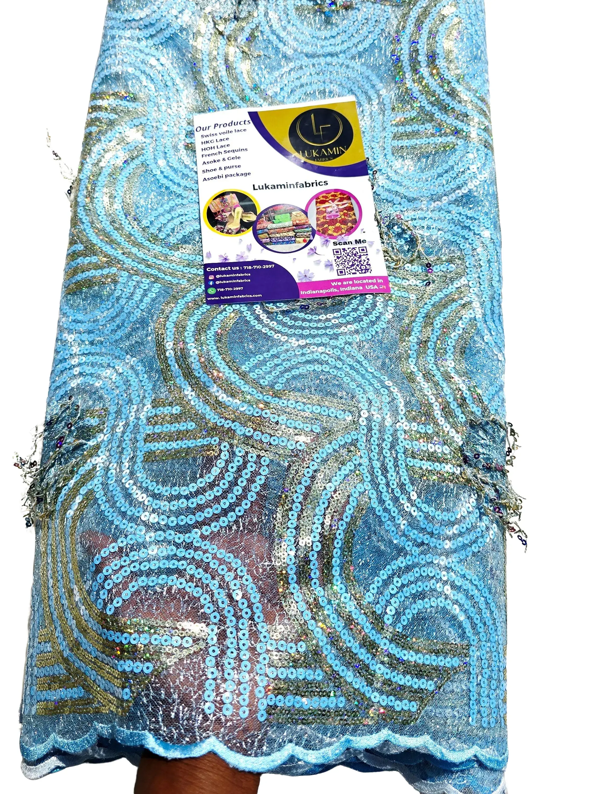 Lukami Fabrics Keisha Tassel Lace - Elegant Chantilly Tassel Lace for Special Occasions & Formal Events - Versatile Blue & Gold Design with Delicate Tassels