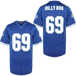 Men's Billy Bob # 69 Texas Football Jersey Blue Color Stitched Size S-3XL, V-neck Short Sleeve Rugby Shirt