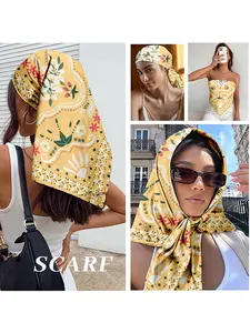 Strawberry Floral Boho Print Satin Scarf, Fashion Women's Headscarf, Multi-Use Hairband Necktie Accessory, Summer Beach Festival Travel Daily Wear