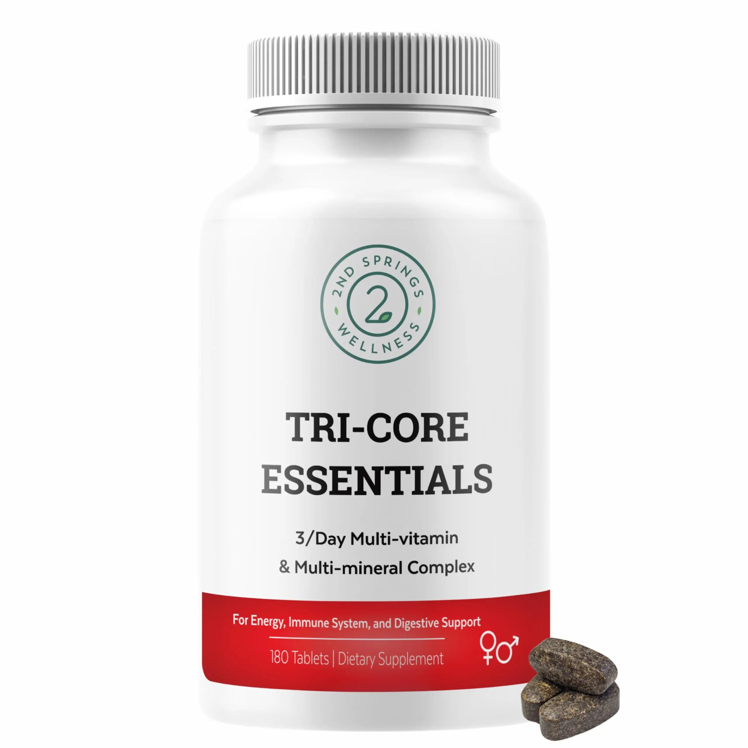 Tri-Core Essentials - 3 A Day Comprehensive Multivitamin Multimineral Complex with Probiotics, Prebiotics, Digestive Enzymes, Mushrooms, Adaptogens, and 45 Fruits and Vegetables - 180 Tablets