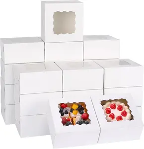 80 count 6x6x3 Inches Bakery Boxes, Cookie Boxes with Window, Small  Containers for Pastries,  Covered Strawberries, Macarons, Cupcakes, Goodies, Donuts,White