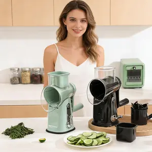 Rotary Cheese Grater with Handle, 5 Well-Designed Blades, Kitchen Utensils Strong Suction Cup Base, Vegetable Slicer Dicer Fruit Vegetable Slicer Gadgets Kitchen