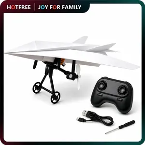 Hotfree RC Paper Airplane Kit, Remote Control Plane with Gyro Stabilizer & Dual Propellers, DIY Foldable Flying Toy, Easy-to-Fly STEM Toy, Birthday Gift for Kids Boys & Adults