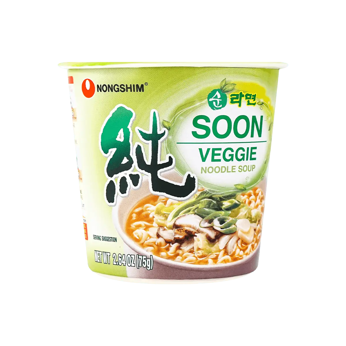 Nongshim Soon Vegan Ramen Cup - Original Flavor, 75g - Plant-Based Korean Instant Noodles, Vegetarian, Non-GMO, MSG-Free