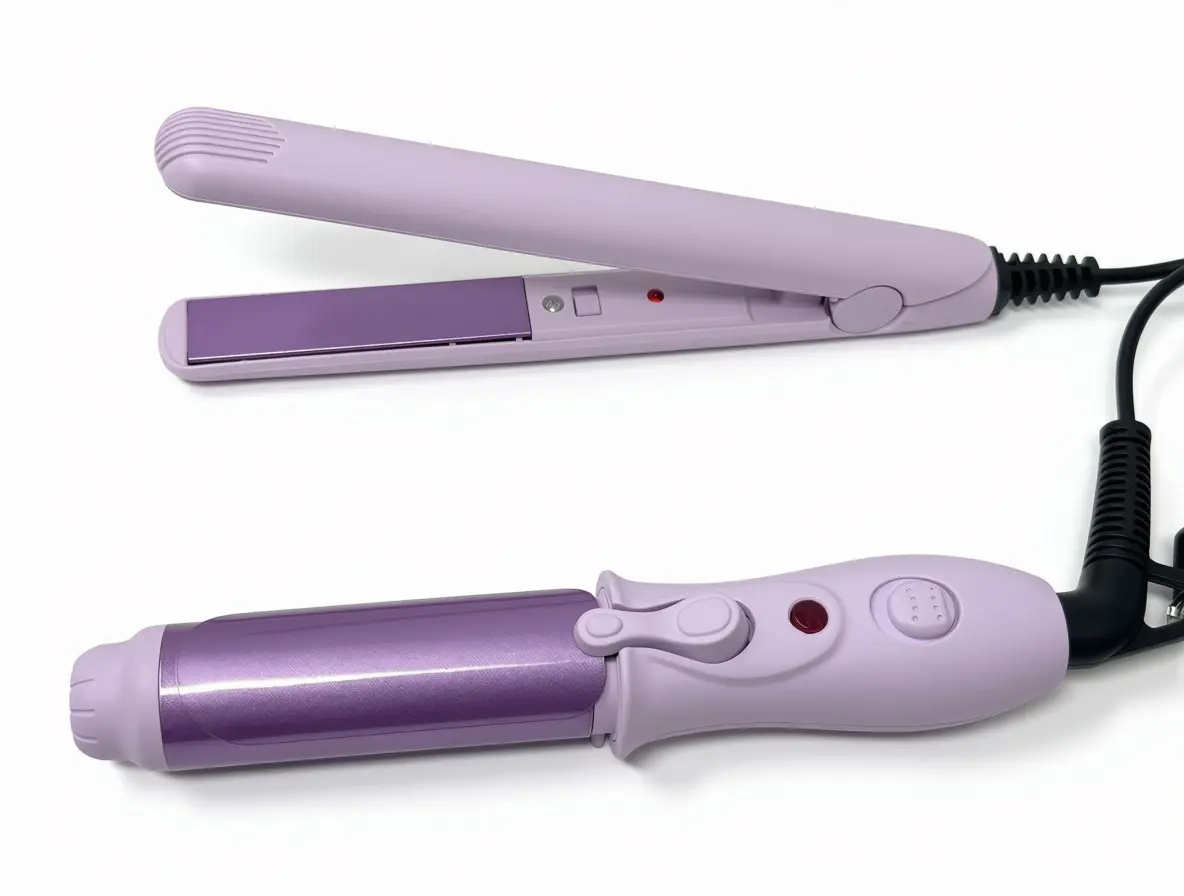 2-Piece Hair Styling Set Ceramic Straightener Flat Iron & Curling Iron Purple Lavender (New – No Original Box)