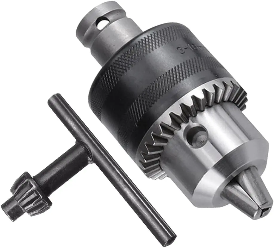 1/2-20UNF Mount Drill Chuck Converter,1.5-13mm Capacity,Key Drill Chuck,for Air Impact Wrench Converter Conversion Tool with Chuck Key and 1/2 inch Socket Square Female Adapter