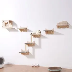 VEVOR Wall Mounted Cat Shelves Set of 6, Easy-Install Cat Furniture with Jumping Boards, Hammock, Sofa & Grip, 40 lbs Weight Capacity for Sleeping, Climbing Kitty Box