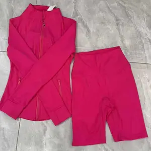Women's High Waist Quarter Shorts Collar Jacket Slim-Fit Breathable Sweat-Wicking Sports Outfit Solid Yoga Shorts Sets