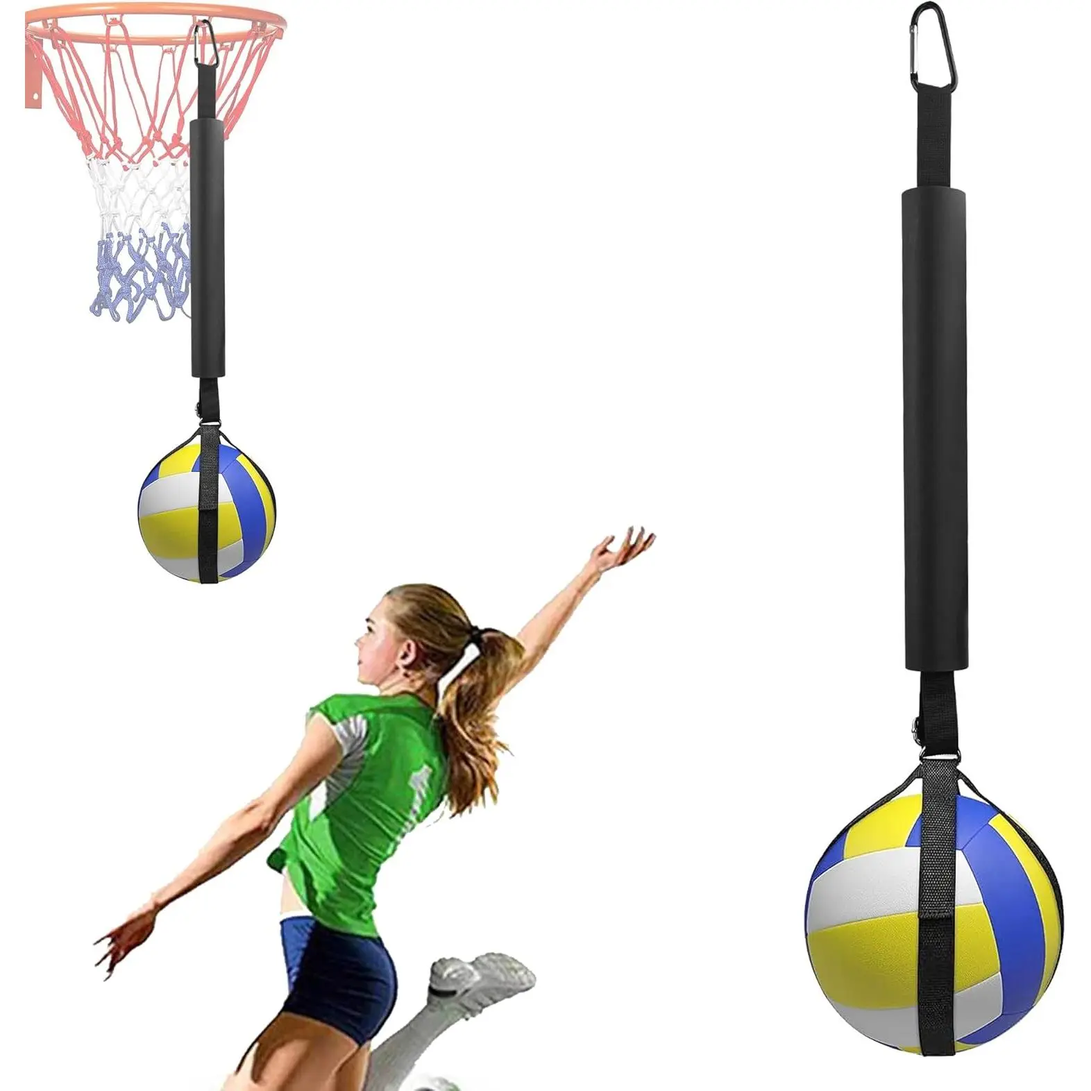 Volleyball Training Aid, Adjustable Nylon Rebounder for Solo Spiking and Serving Practice for Beginners & Pros, Rebounder Belt Volleyball Training Equipment, Sport, Unisex, Adjustable Cord Length, All Levels, Height Adjusted, Nylon Sponge, Solo Practice,,