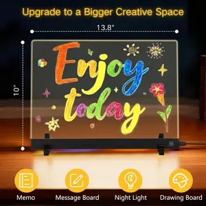 16” Large LED Drawing Board with Natural Light, Plug-In Light-Up Acrylic Message Board with Desk Stand, 4 Gentle Light Modes, Includes 6 Color Tracing Sheets, Dry Erase Glow Drawing Pad & Night Light for Kids, Students & Desk Decor