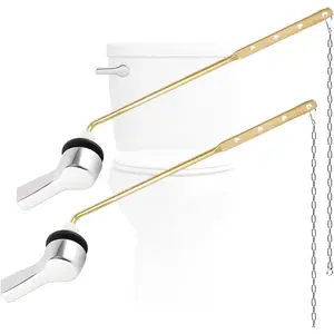 Rinse 2PCS Metal Toilet Handle Lever Flush Replacement, Universal Front Mount Handle With Stainless Steel Flapper Chains, Repair Kit, Chrome