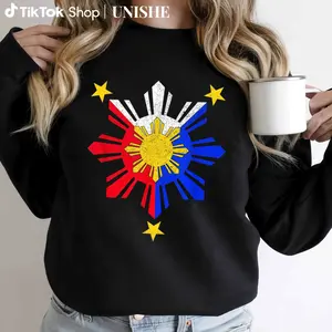 Filipino Pride Long Sleeve Sweatshirt Featuring 100% Pinoy Philippine Flag Sun Design