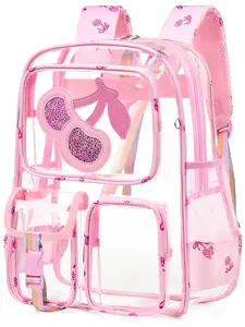 Dakimoe Clear Backpack Butterfly Heavy Duty Transparent Bookbag Teen Girlish Cute Bag Large Capacity See Through Backpacks Stadium Approved Daypack for Middle School College Sport/Travel