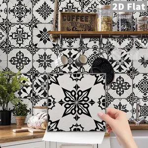 24pcs European Style Wall Tiles, Self-adhesive Kitchen Bathroom Decorative Tile Stickers, Glossy Crystal Wall Decals, Floral Series Wall Stickers (3 Siz Available), Moroccan PVC Art Mural, Flower