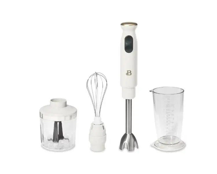 Beautiful 2-Speed Immersion Blender with Chopper & Measuring Cup, White Icing by Drew Barrymore
