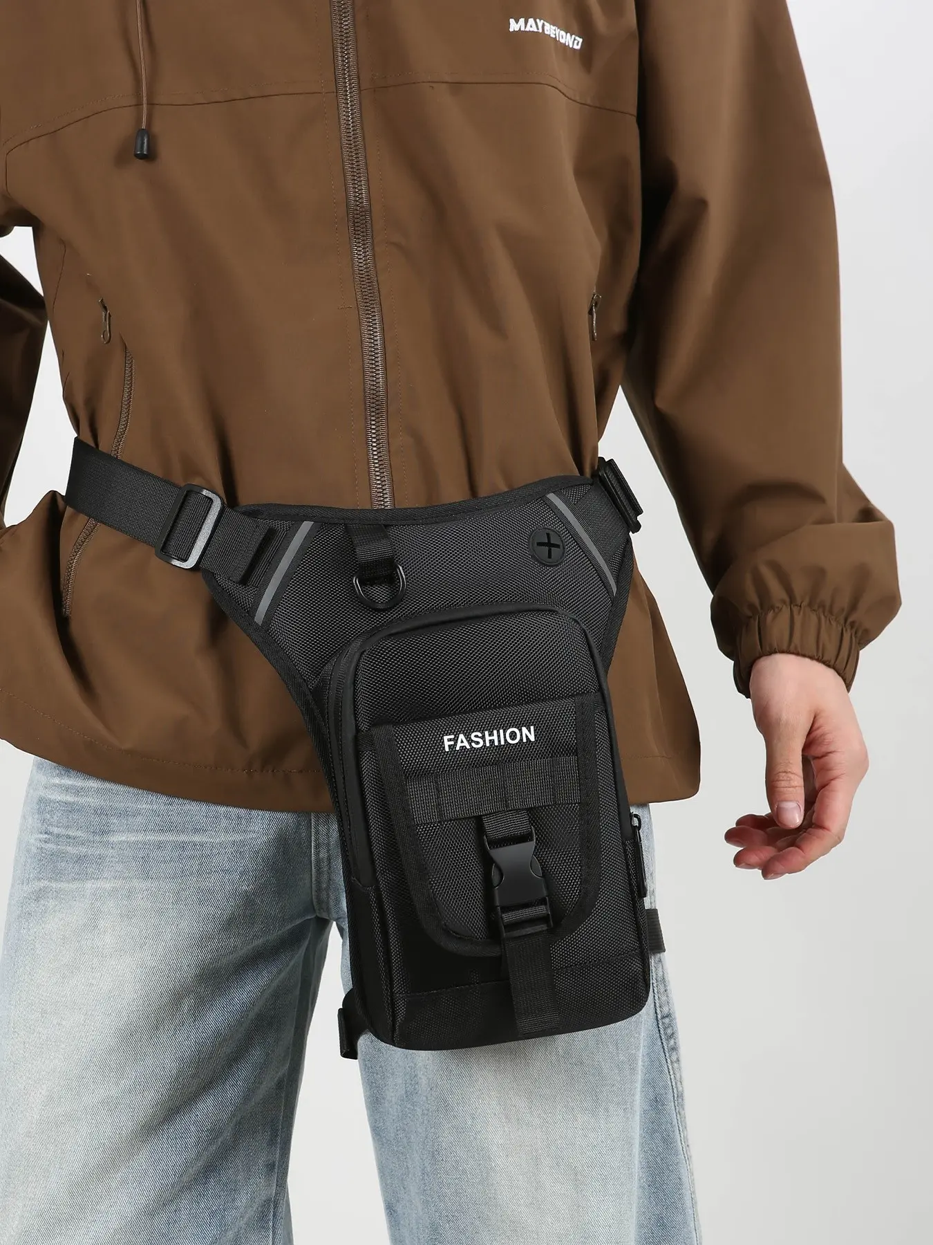 1pc Men's tactical style leg bag, Oxford cloth cycling leg bag, with adjustable waist belt and quick release buckle, multi pocket motorcycle waist bag, suitable for outdoor, cycling and daily use