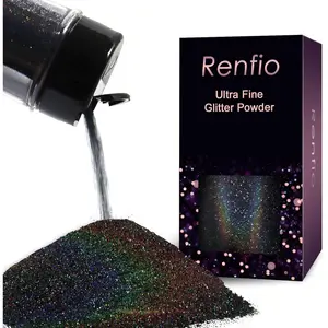 Holographic Ultra Fine Glitter Powder Metallic Resin Glitter 2.11 Oz (60g) PET Flakes Crafts Sequins 1/128" 0.008" 0.2mm Epoxy Chips Flakes for Tumblers Slime Olympic Decorations - Laser Black
