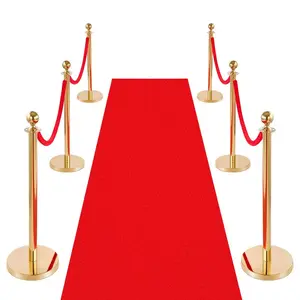 VEVOR Stanchion Post, 8 Pcs Crowd Control Barrier Set with Red Carpet, 6 Red Velvet Ropes, Stainless Steel Gold Stanchion Post Queue with Hollow Base for Theater, Party, Wedding, Exhibition (Gold)