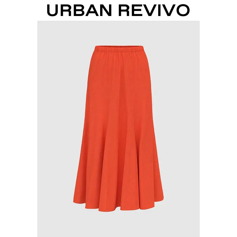 URBAN REVIVO Women's Maxi Skirt - Elegant Fishtail Long Skirt with a Flattering Fit for Everyday Casual Fashion, Elegance, Cold Wash, Do Not Dry Clean, Flowing Maxi Skirts