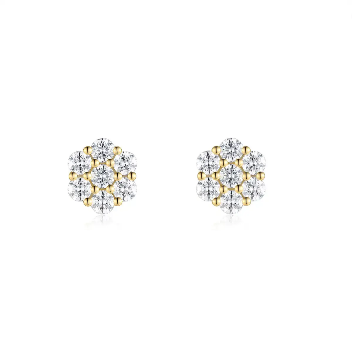18k Gold-Plated Floral Stud Earrings Flower Lab-Created Moissanite Stud Earring Screw Back/Butterfly Back S925 Sterling Silver Moissanite Jewelry Perfect Birthday Mother’s Day Unisex Christmas Gift for Men Women Wedding Set square cut flower earring labor