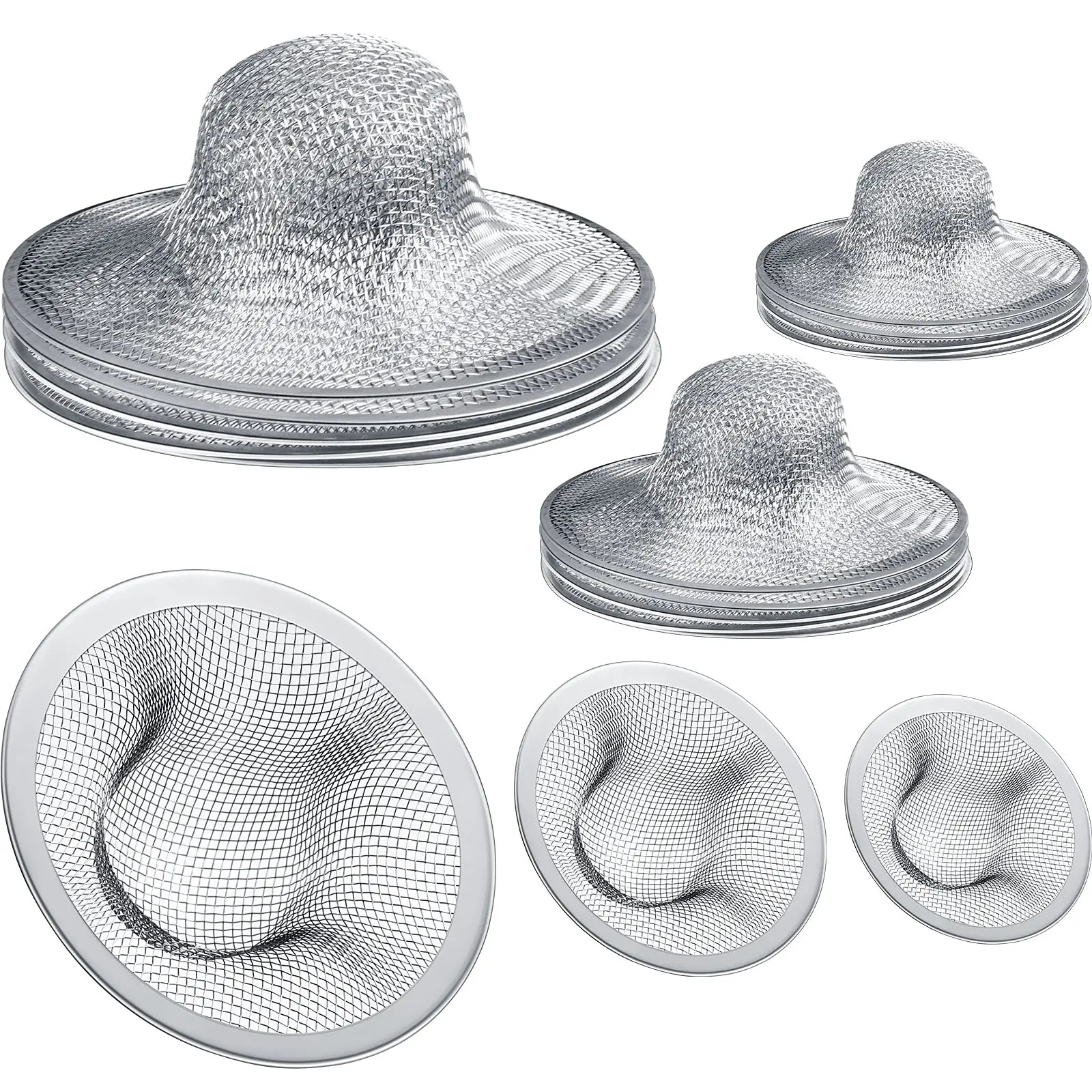 12-Pack Stainless Steel Drain Strainers - Multi-Size (4.5 in, 2.75 in, 2.25 in) Corrosion-Resistant Mesh Baskets for Kitchen, Toilet, Shower - Home Bathroom Drainage Filter Accessories