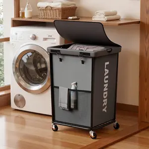 150L Laundry Basket with Wheels, Rolling Laundry Hamper with Cloth Cover, Laundry Cart with Frame & Removable Bag, Large Dirty Clothes Hampers for Bedroom, Laundry Room, Grey