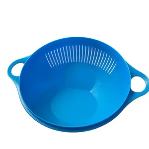 Tupperware All in One Colander Blue Plastic Tic Strainer with Dual Handles for Efficient Draining and Serving Kitchen Utensils