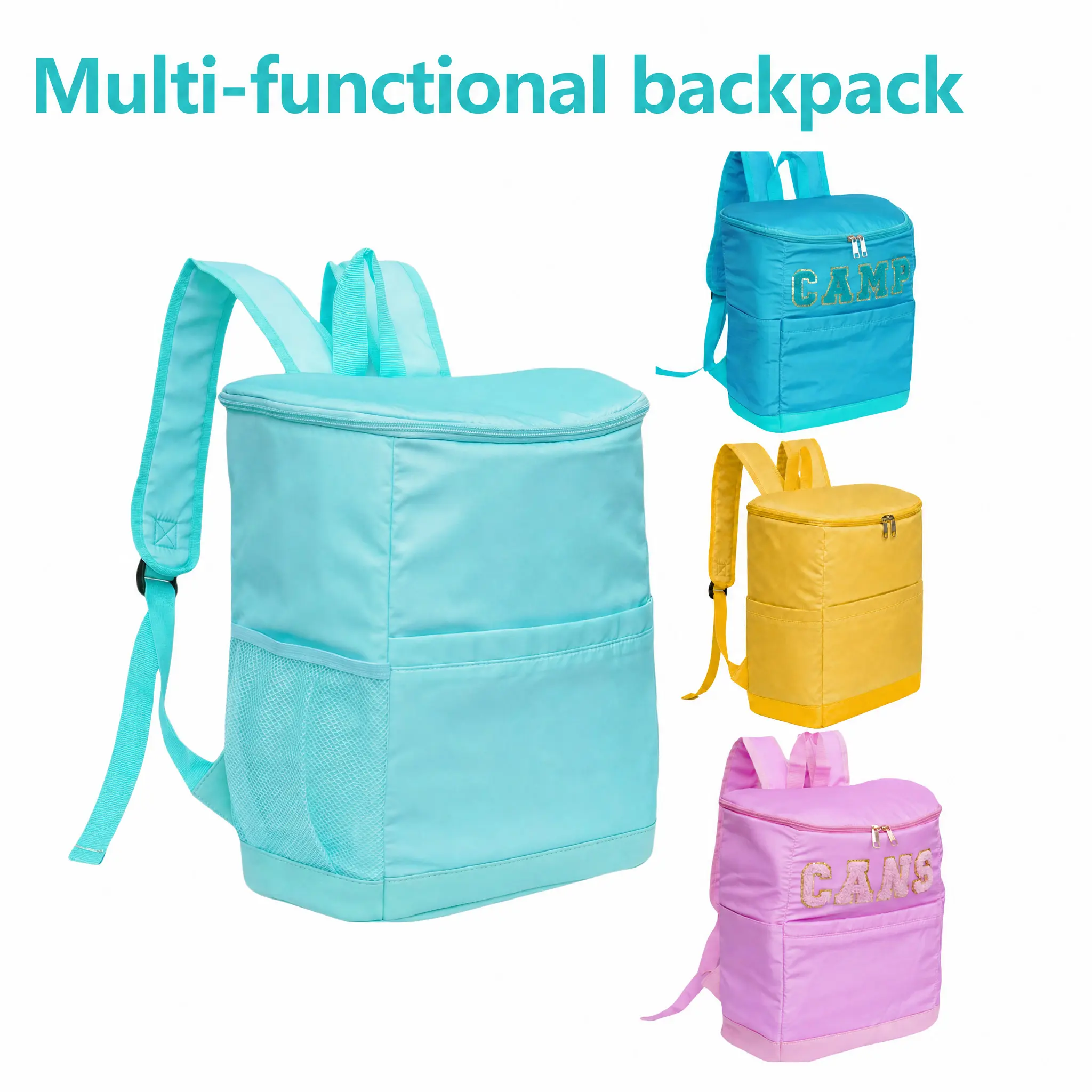 Vibrant Synthetic Fabric High-Capacity Cooler Backpack - Outdoor Camping Insulation Ice Pack Bag for Lake Days, Weekend Getaways, Back-Carry Cold Items Transport