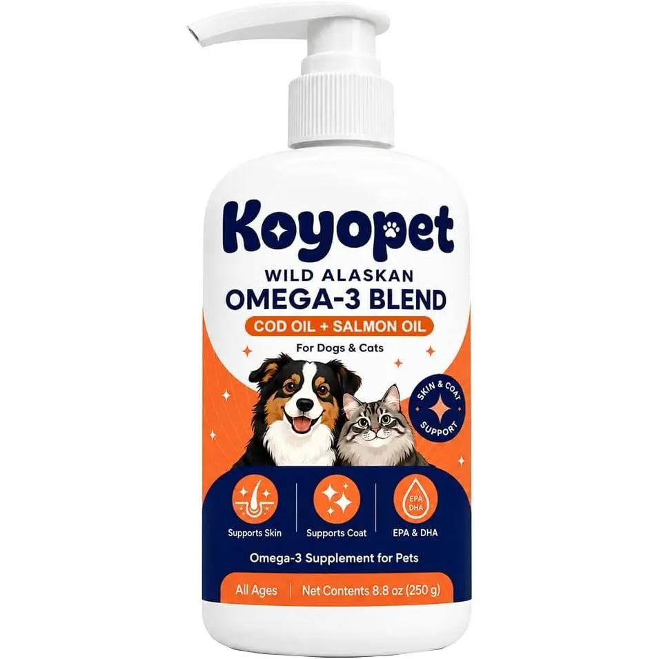 Koyopet Wild Alaskan Omega-3 Blend Pollock + Salmon Oil 250g For Dogs & Cats, EPA & DHA Rich, Skin & Coat Support, All Ages, Vet-Approved