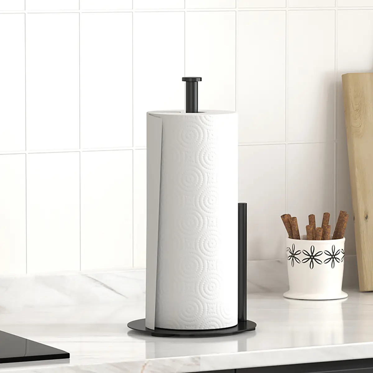 Kitchen Paper Holder Stand, Space-Saving Modern Minimalist Style Design, Includes Food Wrap Storage, Ideal for Kitchen Countertop Organization, Organizer