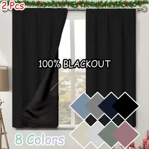 2 Piece 100% Blackout Light Blocking Curtains, Blackout Window Cover, Home Decoration Curtain, Lightweight Indoor Darkening Design, Pure Color, Rod Pocket, Modern Simple Style for Bedroom Kitchen Balcony